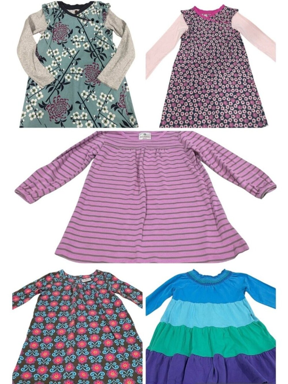 Hanna Andersson Tea Girls Play Dress Lot 100 110 Floral Striped L Sleeve 4 5 6